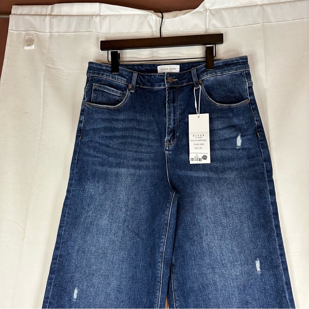 RISEN JEANS Women’s Size 2XL Denim NWT Wide Leg Style High Rise Straight Stretch - Picture 4 of 16